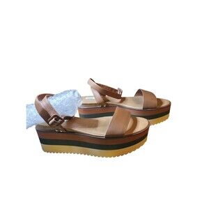 Steve Madden Platform Sandals Leather Women's Size 9.5M Tan Multicolor